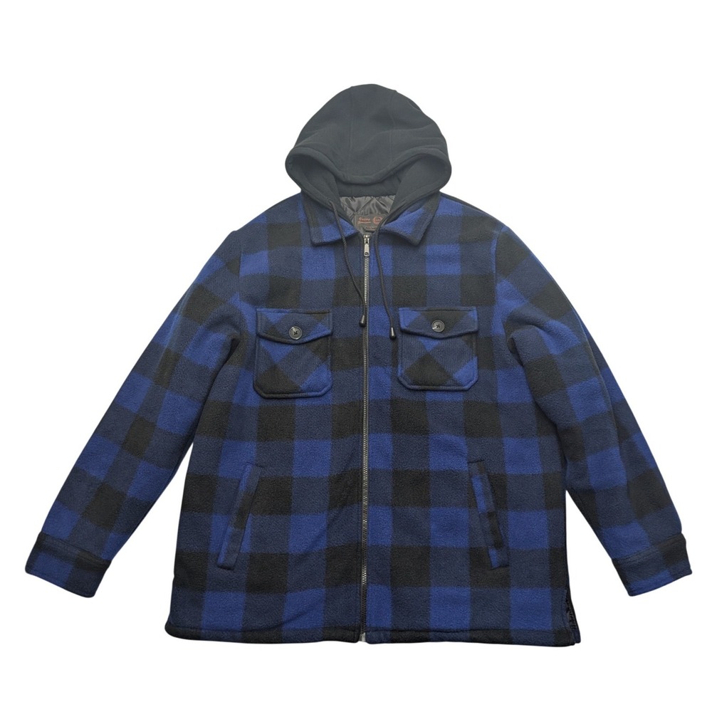Victory Sportswear Shirt Jacket Mens L Blue Black Buffalo Plaid Quilted Hooded